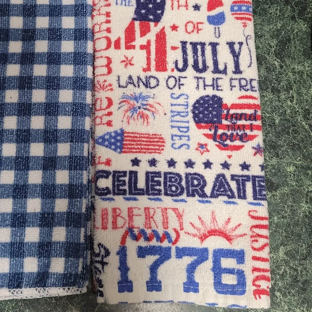4th of July Kitchen Towel & Blue/White Check Kitchen Towel